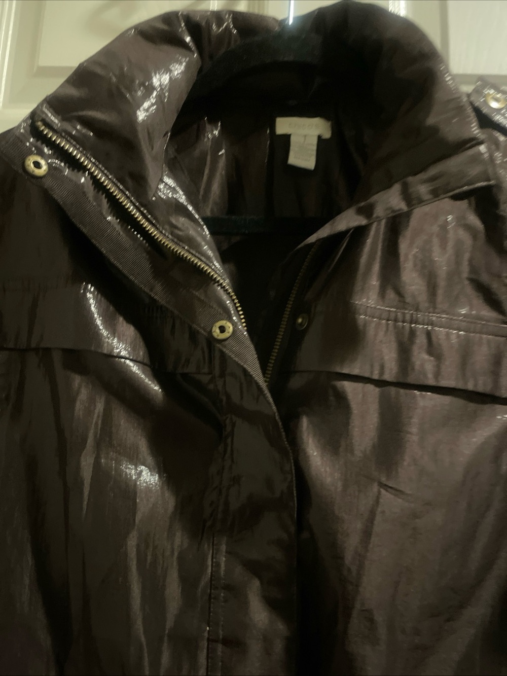 Chico's Shiny Dark Brown Bomber Jacket